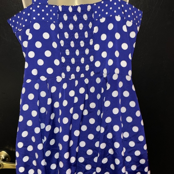 Navy Blue Polka Dot Sleeveless High Waist Robe Pin Up Swing Button Summer Elegant Casual Dress